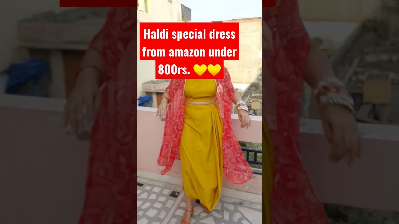 SOMYA GEMS Yellow Gown and Pink Printed Dupatta Set, Traditional Dress,  Wedding Dress, Haldi Dress, Gift for Wife (Rayon, 38) : Amazon.in: Fashion